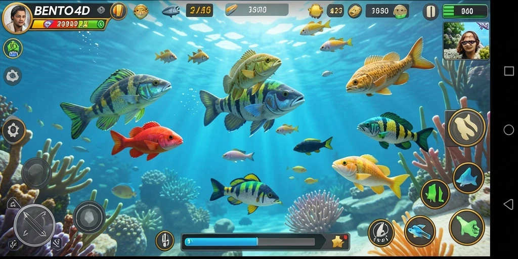 Screenshot BENTO4D menampilkan aksi seru dalam gameplay Tembak Ikan.