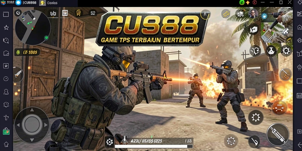 Tampilan gameplay CU888 yang penuh aksi dalam pertempuran TPS.