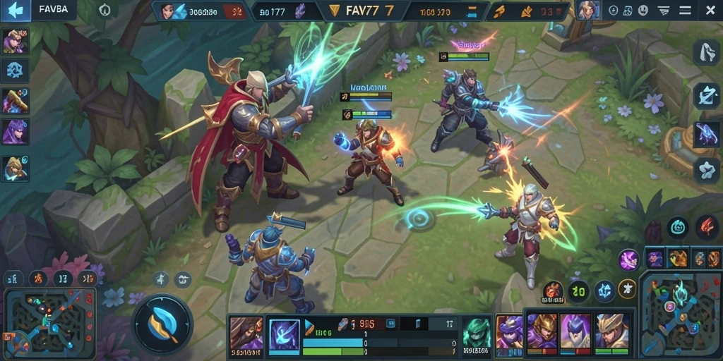 Tampilan gameplay FAV77 yang seru dan kompetitif di arena MOBA.