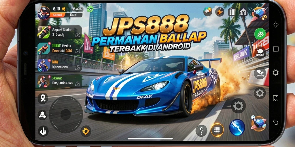 Tampilan gameplay JPS888 dengan mobil balap yang cepat dan trek berbahaya.