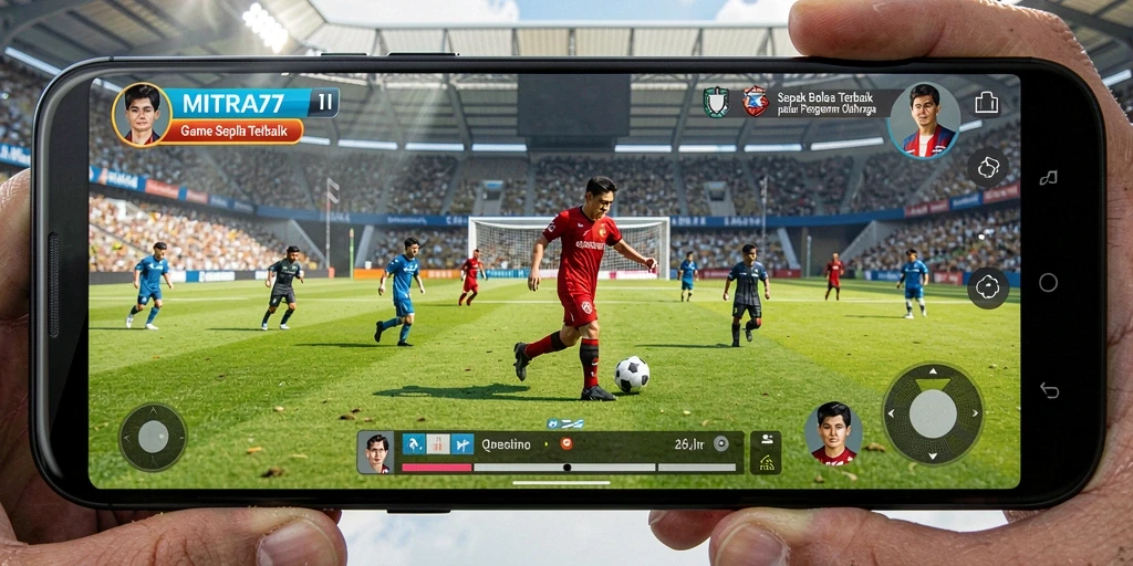 Tampilan utama gameplay MITRA77 dengan aksi sepak bola seru.