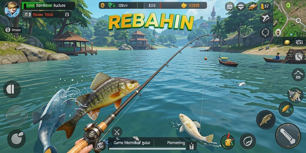 Screenshot menampilkan aksi memancing yang seru dalam REBAHIN.