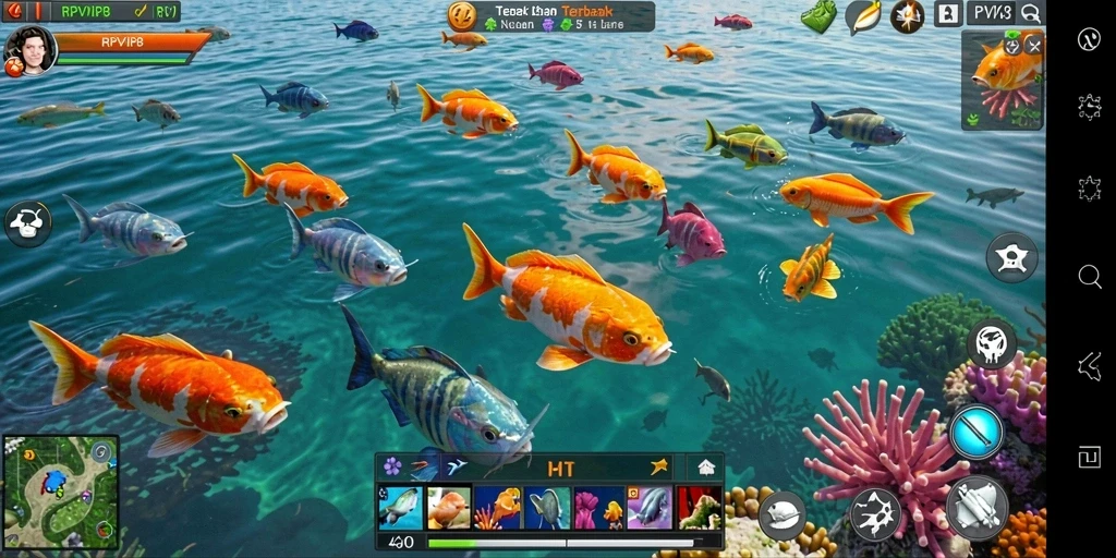Screenshot gameplay RPVIP8 menampilkan aksi menembak ikan yang seru.